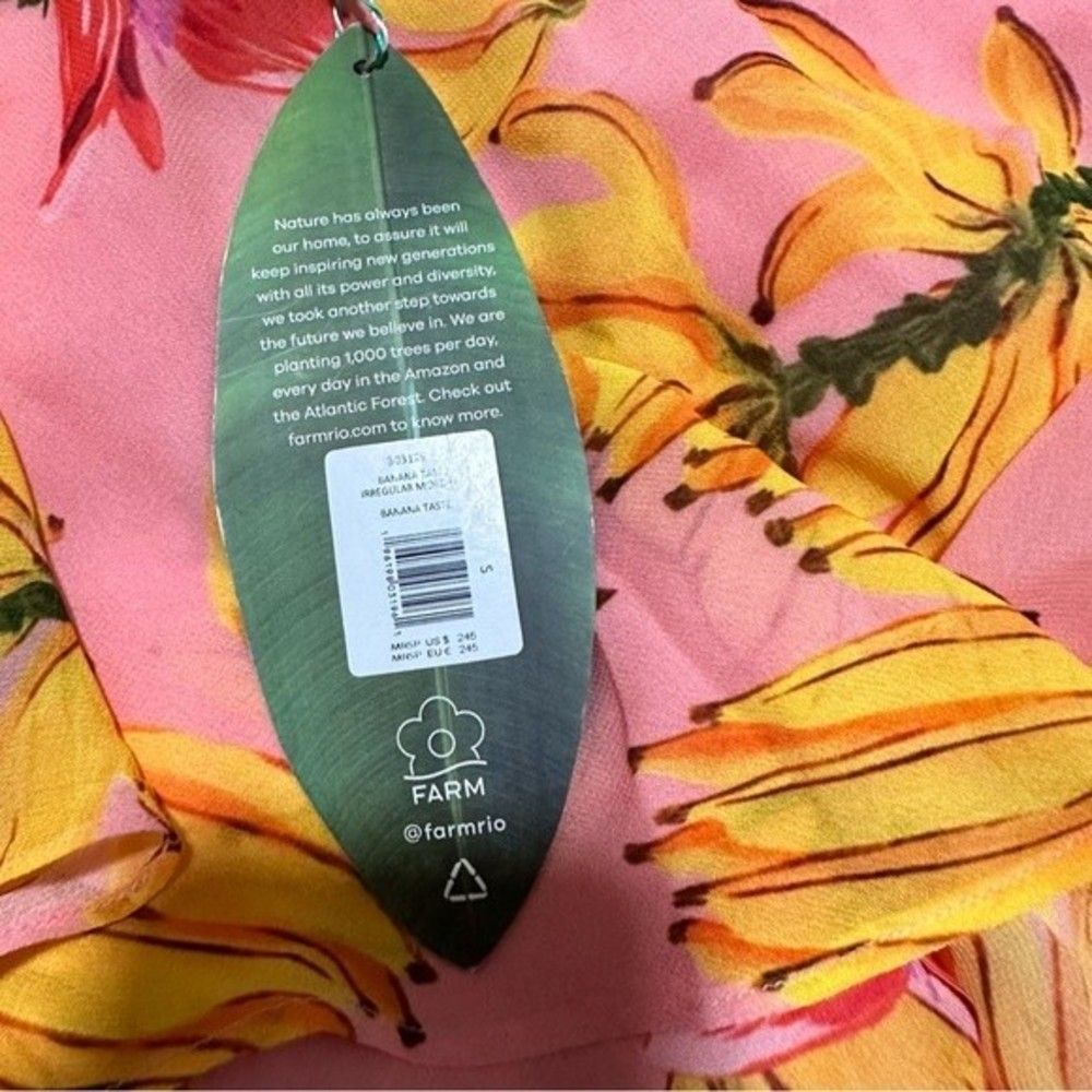 NWT Farm Rio Banana Taste Tiered Irregular Pink Sleeveless Midi Dress Ru… - Picture 10 of 12